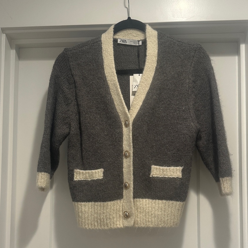 Zara Women's Cardigan in Gray and Cream